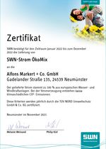 Alfons Markert Zertifikat SWN Strom ÖkoMix